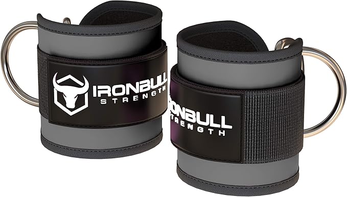 Iron Bull Strength Ankle Straps for Cable Machines (Pair) - Double D-Ring Attachment, Fully Adjustable, Breathable Comfort Neoprene - for Legs, Glutes, Abs and HIPS Workouts - Fits Women & Men
