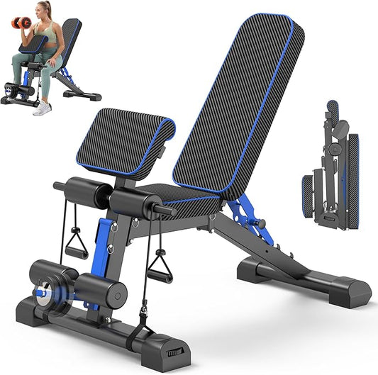 Adjustable Weight Bench – Foldable 800lbs Workout Bench for Full Body Strength Training, Incline/Decline/Flat Bench Press, Sit-Up Bench with Preacher Curl & Leg Extension for Home Gym
