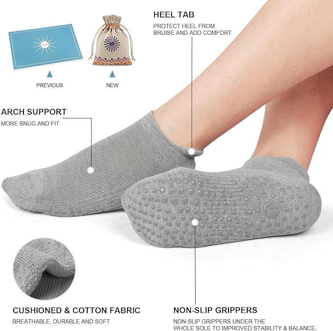 Pilates Socks for Women, Cushioned Ankle Grippy Non Slip Socks for Yoga, Hospital, Barre, Sports Home Slipper 2/4 Pairs