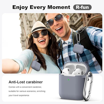 R-fun Compatible with AirPods Case Cover, Soft Silicone Protective Cover with Keychain for Women Men Compatible with Apple AirPods 2nd 1st Generation Charging Case, Front LED Visible,Dark Grey