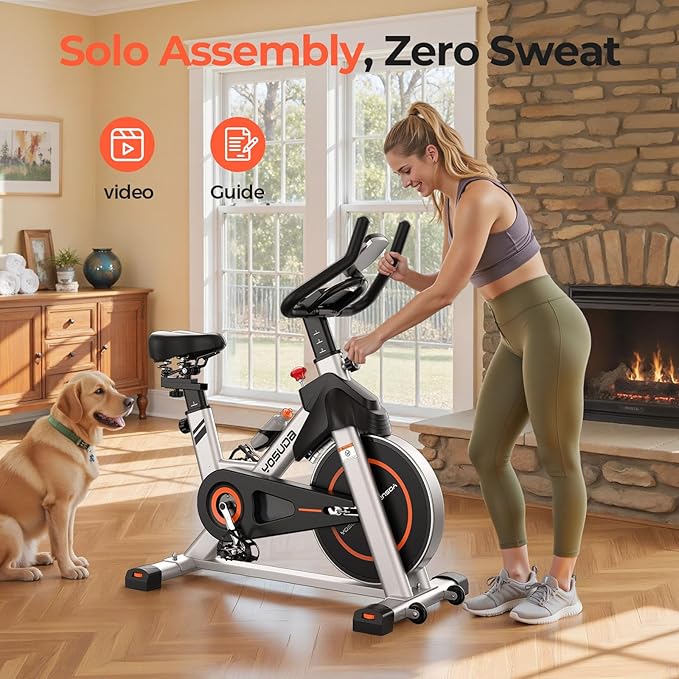 YOSUDA Exercise Bike, Brake Pad Stationary Bike for Home with Exclusive App, Magnetic Indoor Cycling Bike with 300 lb Weight Capacity, Low Noise, Tablet Holder and Fitness Courses for Weight Loss
