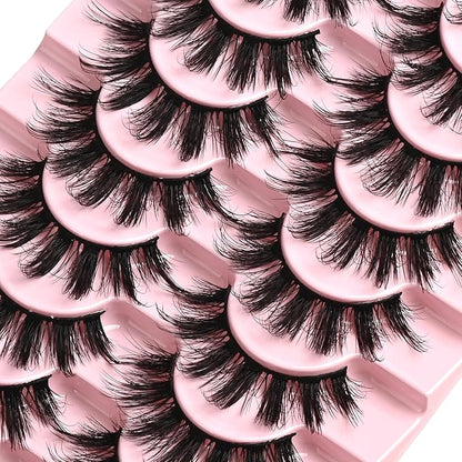 FARRED Fluffy Lashes Natural Eyelashes Short Wispy Eye Lash Strips 10 Pairs Separated Volume Eyelash Pack 17mm Dramatic Wispies Fake Strip Lashes Clusters Cat Eye Pestañas Spiky Look (C7 | 11-17MM)