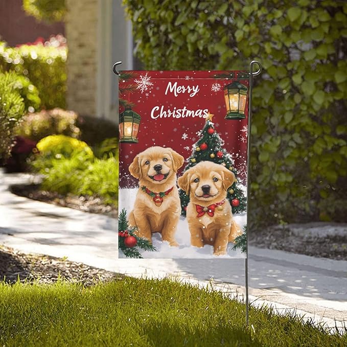 Christmas Dog Garden Flag 12x18 In Double Sided Yard Flags Lawn Sign Decor No Flagstand