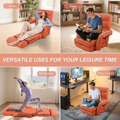 Adjustable Floor Chair for Adults with Back Suppor,5-Position Folding Lazy Sofa with Pillow, Gaming & Meditation Chair with Breathable Fabric - for Living Room, Bedroom, Office,Balcony (Orange)