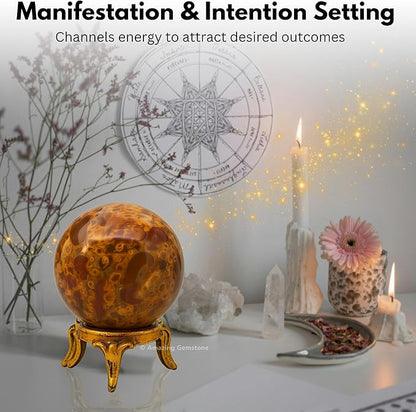 Amazing Gemstone Fruit Jasper Crystal Ball with Stand - 2 Inches Crystal Sphere Meditation Balls for Witchcraft and Decorative Balls