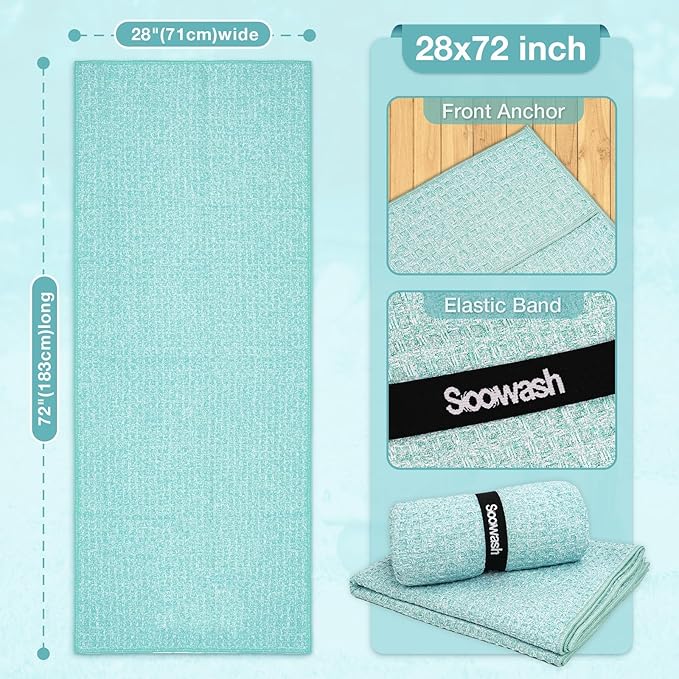2 Pack Hot Yoga Towel Yoga Mat Towels Non Slip for Hot Yoga Stickyfiber Microfiber Quick Dry Soft Absorbent with Corner Pockets Cover Bikram Pilates Exercise Fitness 28" X 72" Blue Green