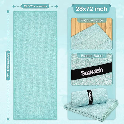 2 Pack Hot Yoga Towel Yoga Mat Towels Non Slip for Hot Yoga Stickyfiber Microfiber Quick Dry Soft Absorbent with Corner Pockets Cover Bikram Pilates Exercise Fitness 28" X 72" Blue Green