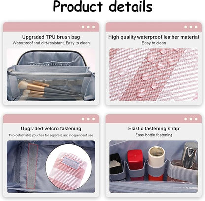 BOYATU Travel Makeup Bag Organizer Cosmetic Bag: 3 Pcs Set Make up Bags for Women with Handle - Waterproof Vegan Leather Toiletry Bags Travel Essentials Pouch with Compartments (F-03-Pink)