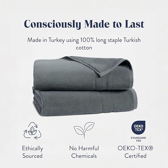 Brooklinen Super-Plush Turkish Cotton Bath Towels Set of 2 Cotton, 820 GSM, Machine Washable, Perfect Bath Towels for Bathroom, Spa & Shower (30" x 58", Slate Grey)