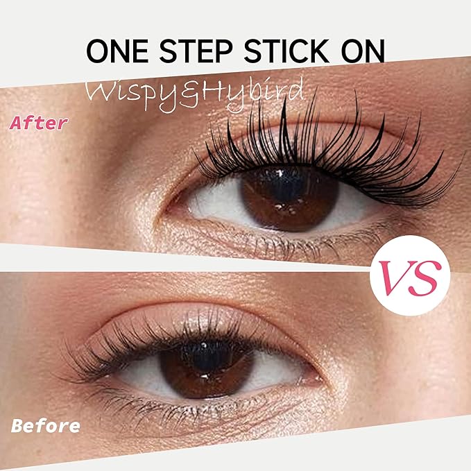 Self Adhesive Eyelashes Kit, Natural Look 10-14mm Lash Clusters Kit Reusable Lash Clusters Pre-Glued DIY Eyelash Extensions, No Glue Needed, No Residue, Easy to Apply (Hybrid)