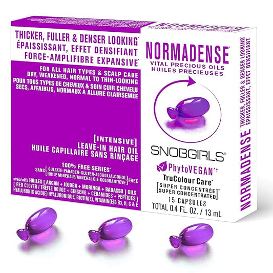 Thickening Hair Oil Capsules – SNOBGIRLS NORMADENSE – Vegan Leave-In Serum for Normal to Thin-Looking Hair – With Biotin, Niacinamide & Ceramides – Fuller-Looking, Denser Hair – 15 Ct