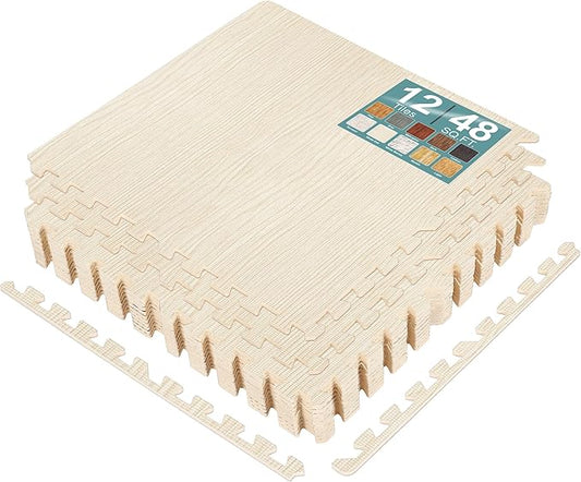 Sorbus Wood Grain Floor Tiles Foam Mat EVA Interlocking Mats Tile 3/8-Inch Thick Flooring Wood Puzzle Exercise Mats w/Borders - Home Playroom Basement, Apartment, Trade Show, Baby, Dance
