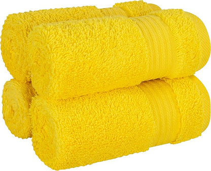 Cotton Paradise 100% Cotton Turkish Washcloth Set for Bathroom, 4 Piece Soft Absorbent Small Hand Face Towels Wash Rags, Yellow