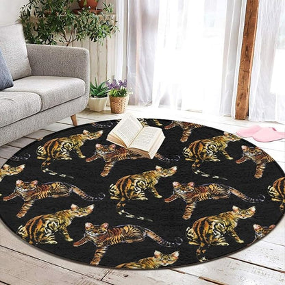 Soft Round Yoga Carpet, Office Chair Decor Round Mat for Carpet and Hardwood Floors Compatible with Watercolor Tiger Stripe Cat