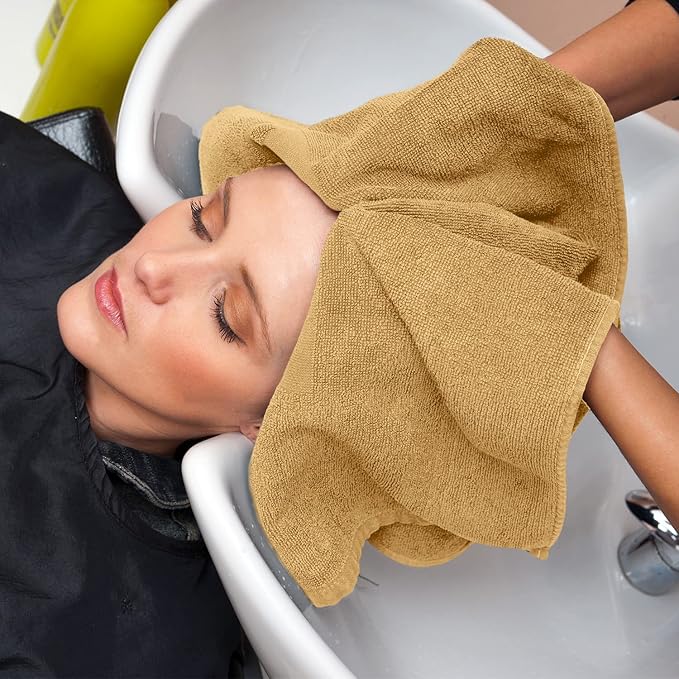 Utopia Towels, Salon Towel, Pack of 24, Not Bleach Proof, 16 by 27 Inches, Highly Absorbent Cotton Towels for Hand, Gym, Beauty, Spa, and Home Hair Care, Beige