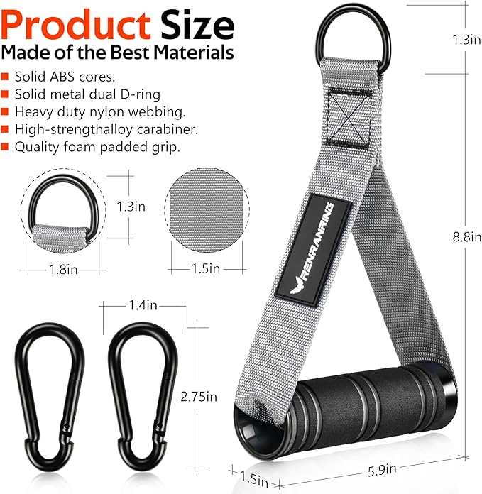 RENRANRING Gym Exercise Handles, Replacement Handle Attachments for Cable Machine Pulleys, Resistance Band and Strength Trainer, Pull Down Workout Accessories, Home Gym Add On Equipment