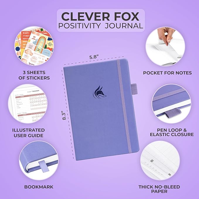 Clever Fox Positivity Daily Gratitude & Affirmation Journal with Prompts Motivational Mental Health Journal for Women & Men with Habit Tracker Lasts 6 Months, A5 Size (Lavender)