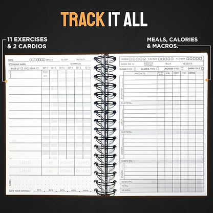 Nextnoid Hardcover Fitness & Food Journal - Workout & Meal Planner Notebook for Men & Women - A5 Sturdy Food Log Journal to Track Diet, Gym & Home Workouts - Green