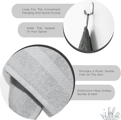 100% Cotton Bath Towel Set of 10-2 Bath Towels, 4 Hand Towels, 4 Wash Cloths, Sustainable, Soft, Highly Absorbent, Combed Cotton 10 Piece Set for Hotels, Spa, Bathroom, Dorm, Silver