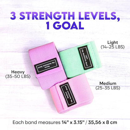 Wide Fabric Resistance Bands for Working Out | 3 Strength Level Non-Slip Exercise Booty Bands for Women & Men | Comes with a Bag and Tape Measure | for Gym, Yoga, Pilates