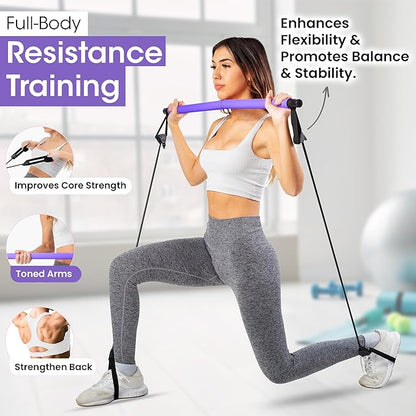 Pilates Bar Kit for Home Workouts | Portable Home Pilates Kit Set for Women & Men | Workout Bar for Legs, Hip, Waist and Arm | Includes Pilates Socks, 30-Day Challenge & Meal Plan