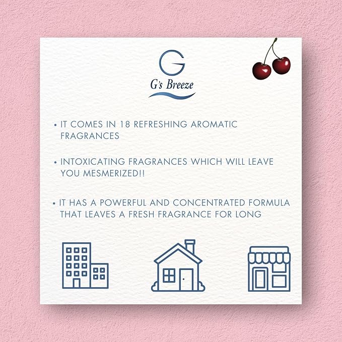 G's Breeze Smart Aroma Diffuser with 60ml Cherry Scent Refill – Bluetooth & Wi-Fi App Control - LED Lighting & Adjustable Intensity -Long-Lasting Sweet Fruity Fragrance for Home or Office