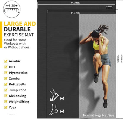 CAMBIVO Large Exercise Mat for Home Workout, 8'x6'/7'x5'/6'x4' (7 mm) Extra Thick Exercise Mat for Home Gym, Shoe-Friendly, Non-Slip Gym Mat for Jump Rope, Weights, Cardio, Fitness