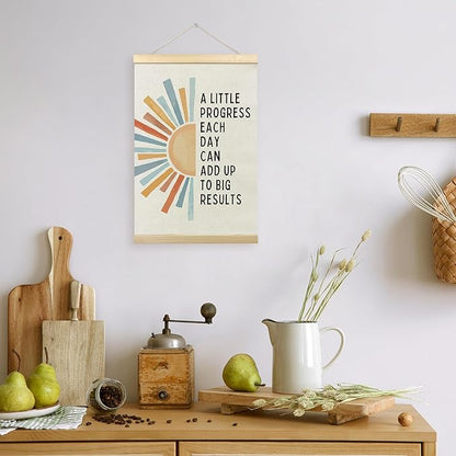 TLESKE Mental Health Inspirational Poster Hanger Frame, a Little Progress Each Day Special Education Wall Art Decor for Kids Room Classroom Therapy Counseling Office, Boho Sun Picture Prints, 16x24