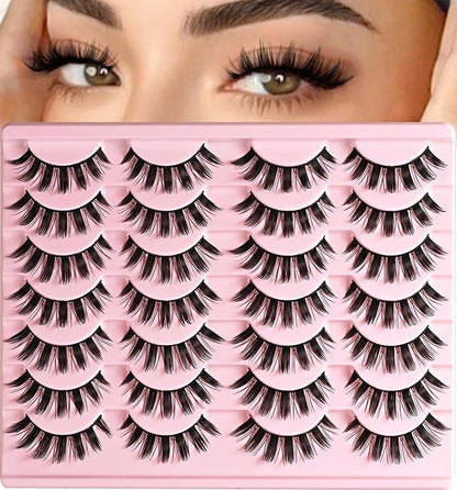 Manga Lashes Anime Eyelashes Fake Mink Manhua Lash Pack Wispy Spiky Eye Lashes Natural Look 14 Pairs Doll Spike Wet Eyelash Pack 16mm Manhwa Pestañas for Women