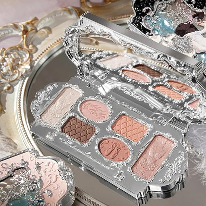 Flower Knows Swan Ballet Six-Color Makeup Palette,Eyeshadow,Blush,Highlighting & Contour All-in-One Face Makeup Palette with 4 Matte+2 Shimmer Neutral Shades(01 White Swan,0.23 Oz)