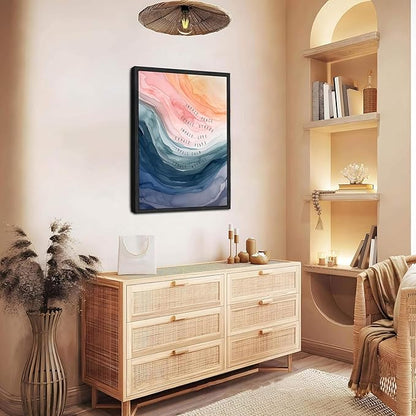 Mental Health Wall Art, Therapy Office Pictures Wall Decor, Inhale Exhale Art Paintings, Canvas Prints, Therapist Artwork for Meditation Room Calming Corner Decoration, Floating Framed 16x24 Inch