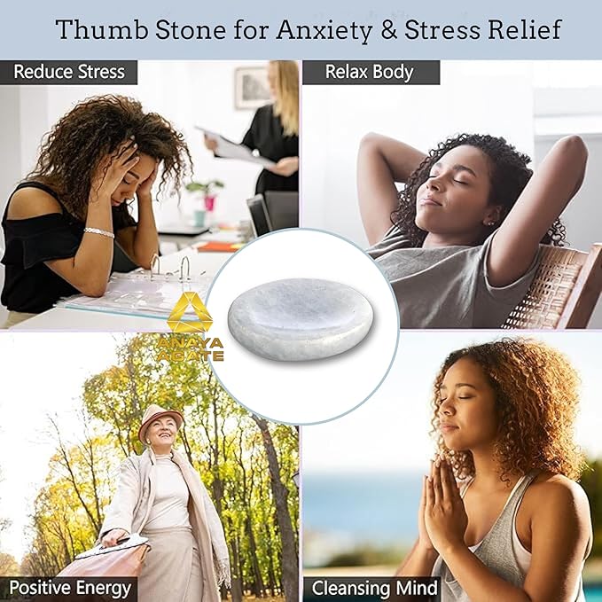 Blue Calcite Worry Stones – Crystal Thumb Worry Stone for Anguish, Stress – Relaxing and Soothing Balance Stones for Meditation, Stress Relief – Healing Stones and Crystals for Men and Women
