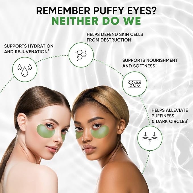 Under Eye Patches for Puffy Eyes, Dark Circles, Undereye Bags - Green Tea Skincare Treatment Mask for Wrinkles, Puffiness Reducer - Hyaluronic Acid, Collagen,Caffeine - Gifts for Women & Men - 60 Pads