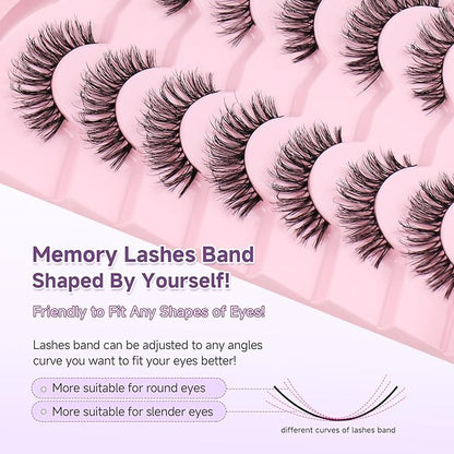 Lashes False Eyelashes Natural Lashes Wispy Eyelashes 13mm Lashes Pack Thin Memory Band Volume Wispy Lashes Soft Strip Lashes C Curl Natural Eyelashes Fake Lashes 7 Pair EVENTILL