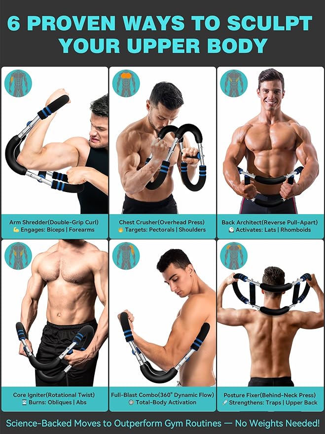 Twister Arm Trainer for Men - 40-100Lbs Adjustable Resistance Chest Workout Equipment - U Shaped Upper Body Muscle Strengthen Exerciser Device - Upgraded Gorilla Bar