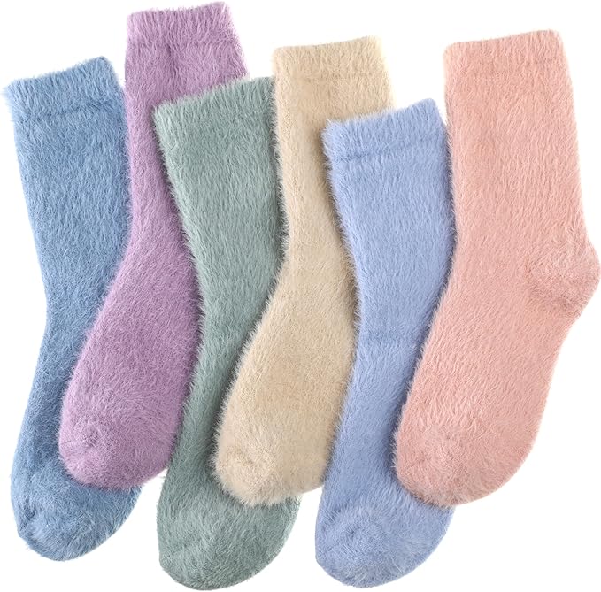 Geyoga 6 Pairs Fuzzy Socks for Women Cozy Fluffy Slipper Socks Mink Velvet Soft Winter Warm Sleeping Christmas Gifts