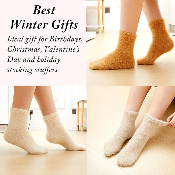Geyoga 6 Pairs Fuzzy Socks for Women Cozy Fluffy Slipper Socks Mink Velvet Soft Winter Warm Sleeping Christmas Gifts