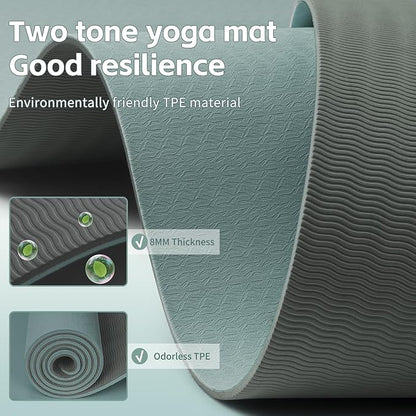 Yoga Mat 8mm Super Thick TPE Fitness Mat | SGS Certified | Non-Slip, Odorless & Tear-Resistant | Unisex with Strap | for Yoga, Pilates, Meditation & Home Workouts