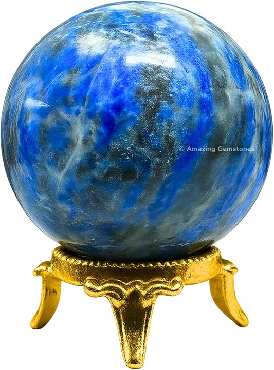 Amazing Gemstone Lapis Lazuli Crystal Ball with Stand - 2" Inches Crystal Sphere Meditation Balls for Witchcraft and Decorative Balls