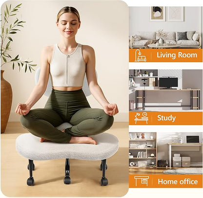 Cross Legged Office Chair, Criss Cross Desk Chair ADHD Meditation Kneeling Yoga Seat with Adjustable Height, Lumbar Support, Wider Footrest and Wheels (Pearl White)