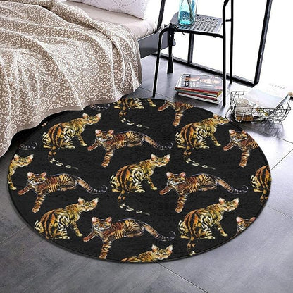 Soft Round Yoga Carpet, Office Chair Decor Round Mat for Carpet and Hardwood Floors Compatible with Watercolor Tiger Stripe Cat