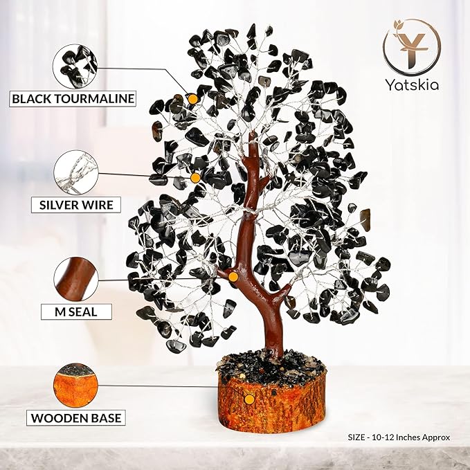 YATSKIA Black Tourmaline Gemstone Tree - Crystal Tree of Life - Crystals and Stones Home Office Decor - Good Luck Gifts for Women