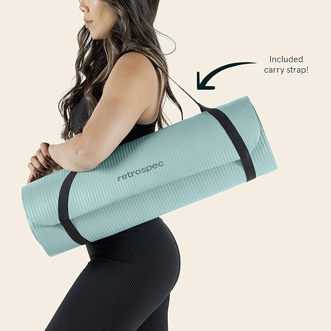 Retrospec Solana Yoga Mat 1" Thick With Nylon Carry Strap for Men & Women - Non Slip Exercise Mat for Home Yoga, Pilates, Stretching, Floor & Fitness Workouts