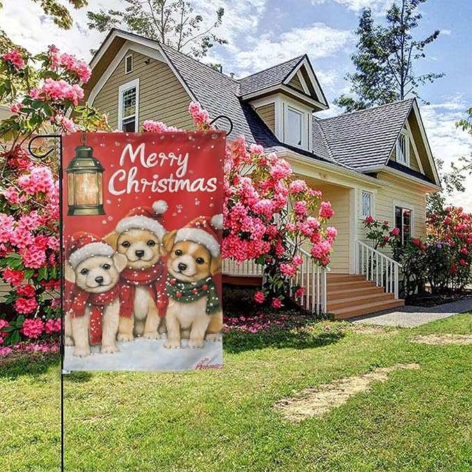 Christmas Dogs Garden Flag 12x18 In Double Sided Yard Flags Lawn Sign Decor No Flagstand