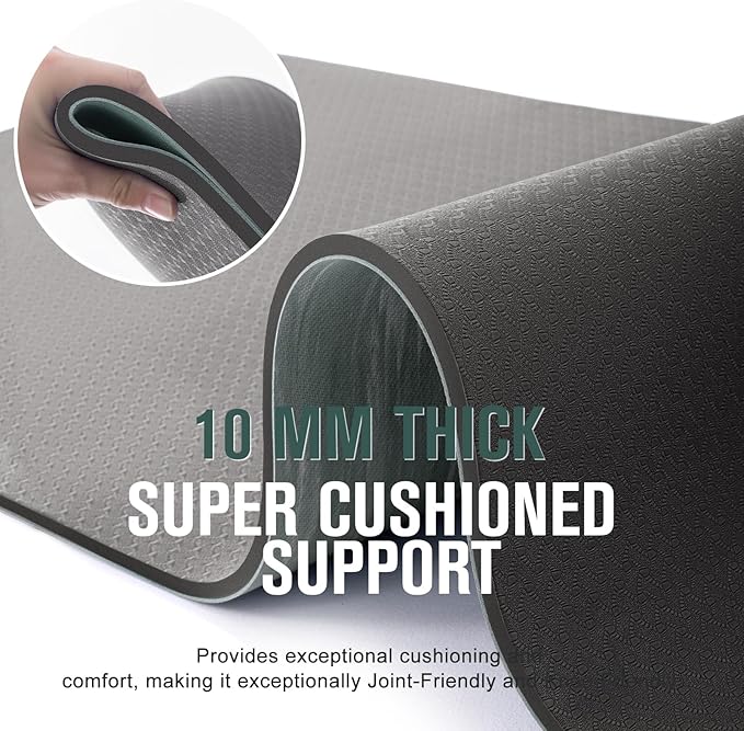 UMINEUX Extra Thick Yoga Mat, 2/5 Inch (10MM), Natural Rubber and TPE Non Slip Yoga Mats with Strap for Women Men, Eco Friendly Exercise Mat for Yoga, Pilates and Home Workout