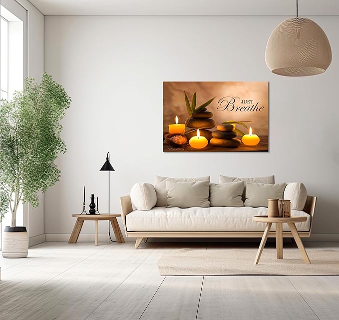 YIOZHAOFH Zen Wall Decor Just Breathe Motivational Bathroom Wall Art Yoga Room Poster for Women Spa Picture Painting Spiritual Artwork Framed for Living Room Ready to Hang (20L x 30W)