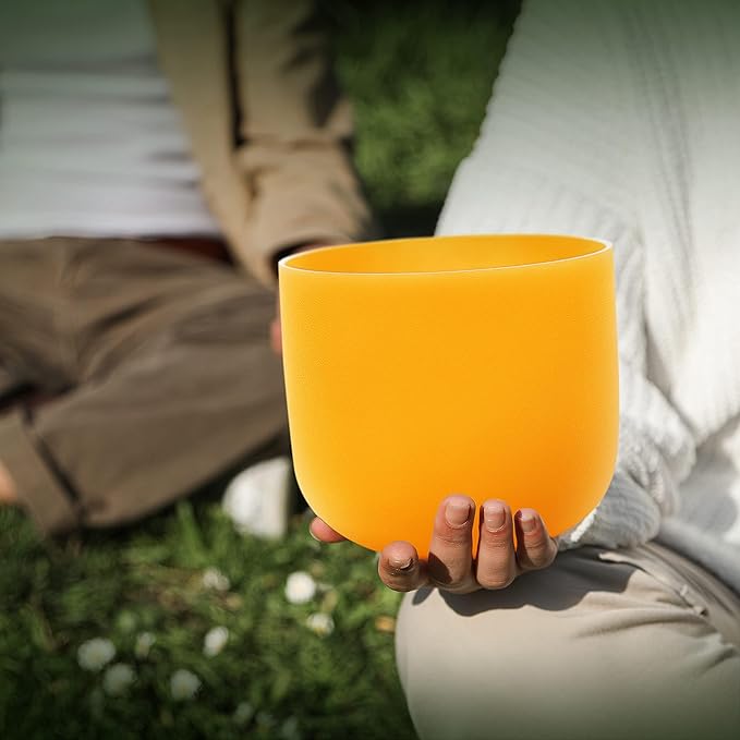 ALIOTH 7" Yellow E Note Crystal Singing Bowl Solar Plexus Chakra with Suede Mallet for Meditation, Yoga, Chakra Healing & Sound Therapy