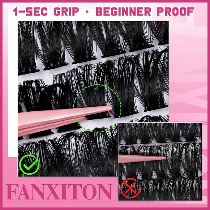 Cluster Lashes Volume Lash Clusters D Thick Eyelashes Extensions 14-16mm Mix 50D+80D Individual Lashes Thin Band Lash Bond and Seal Tweezers for DIY Lash Extension Beginners