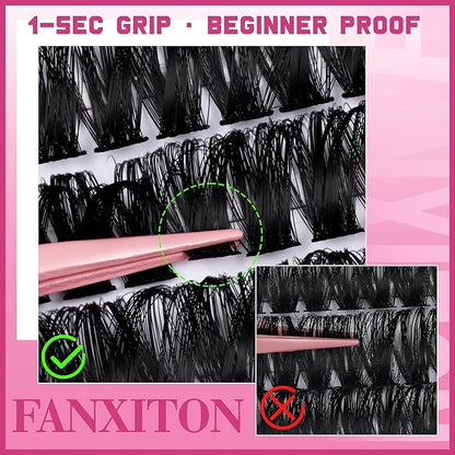 Cluster Lashes Volume Lash Clusters D Thick Eyelashes Extensions 14-16mm Mix 50D+80D Individual Lashes Thin Band Lash Bond and Seal Tweezers for DIY Lash Extension Beginners