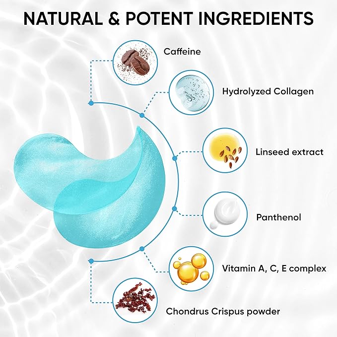 Under Eye Patches for Puffy Eyes, Dark Circles, Dull Skin - Natural Moisturizing Support - Help with Wrinkles and Fine Lines - Under Eye Mask with Hyaluronic Acid, Collagen, Caffeine - 30 Pairs